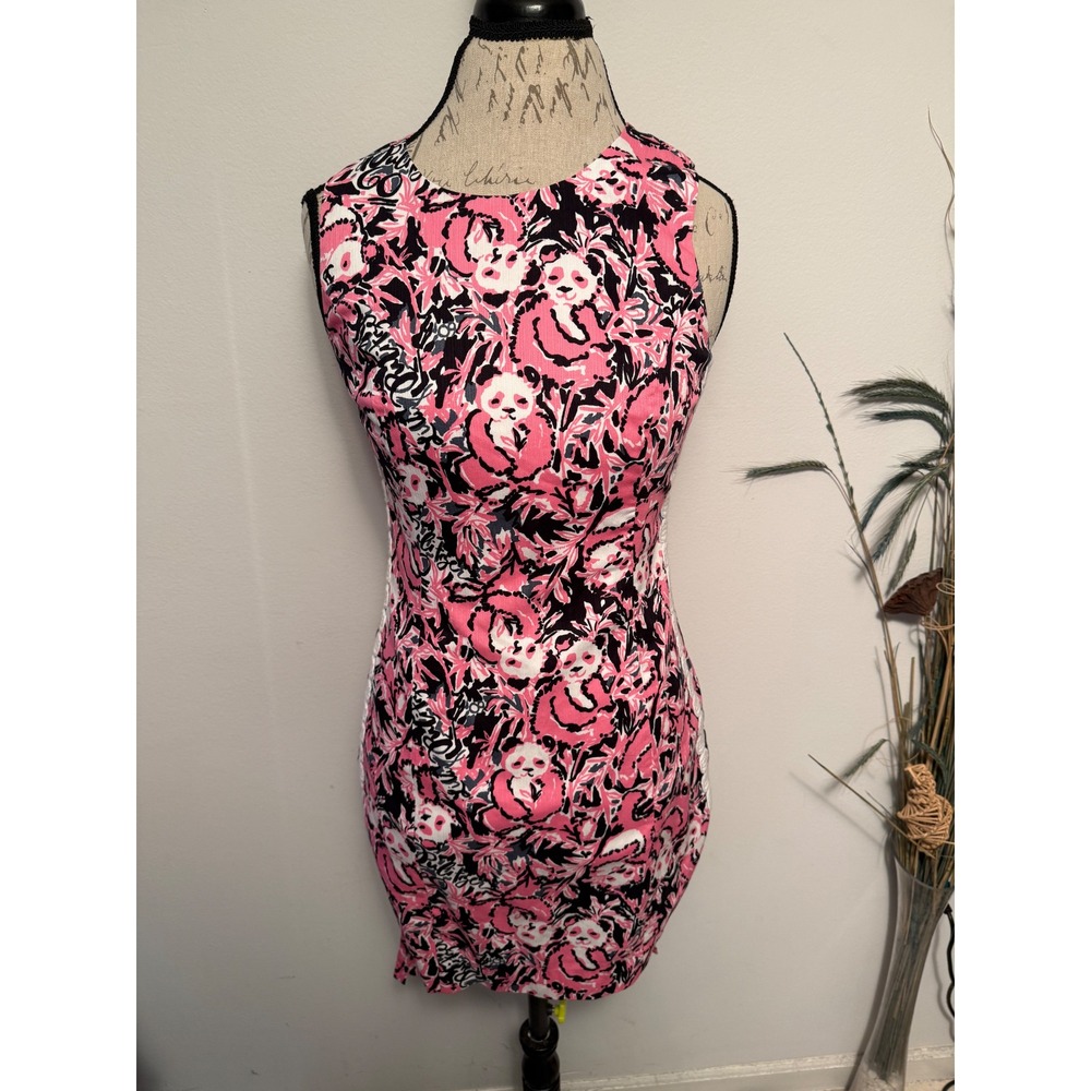 Lilly Pulitzer Mila Shift Dress‎ Hibiscus Pink Panda Hangin With My Boo 4 NEW